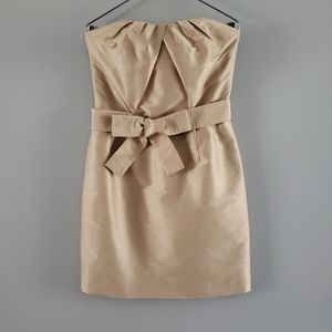 Monique Lhuillier Strapless Gold Taffeta Tie Waist Dress Size 6